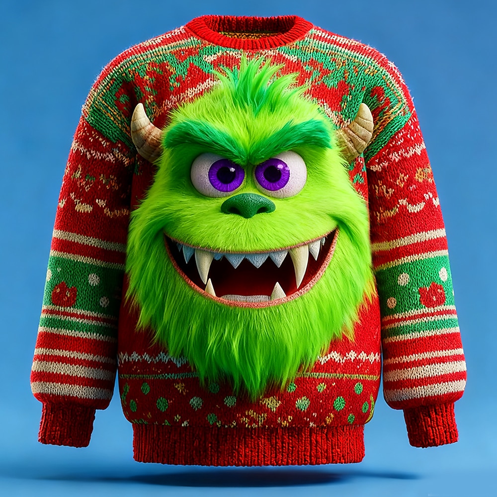 Ugly Christmas Sweater Men's 3D Print Holiday 3D Cartoon Pullover Sweater Jumper Knitwear Crewneck Casual Vacation Daily Festival Knitting Keep Warm Long Sleeve Spring Fall Winter Red -1 Red -2 Red -3