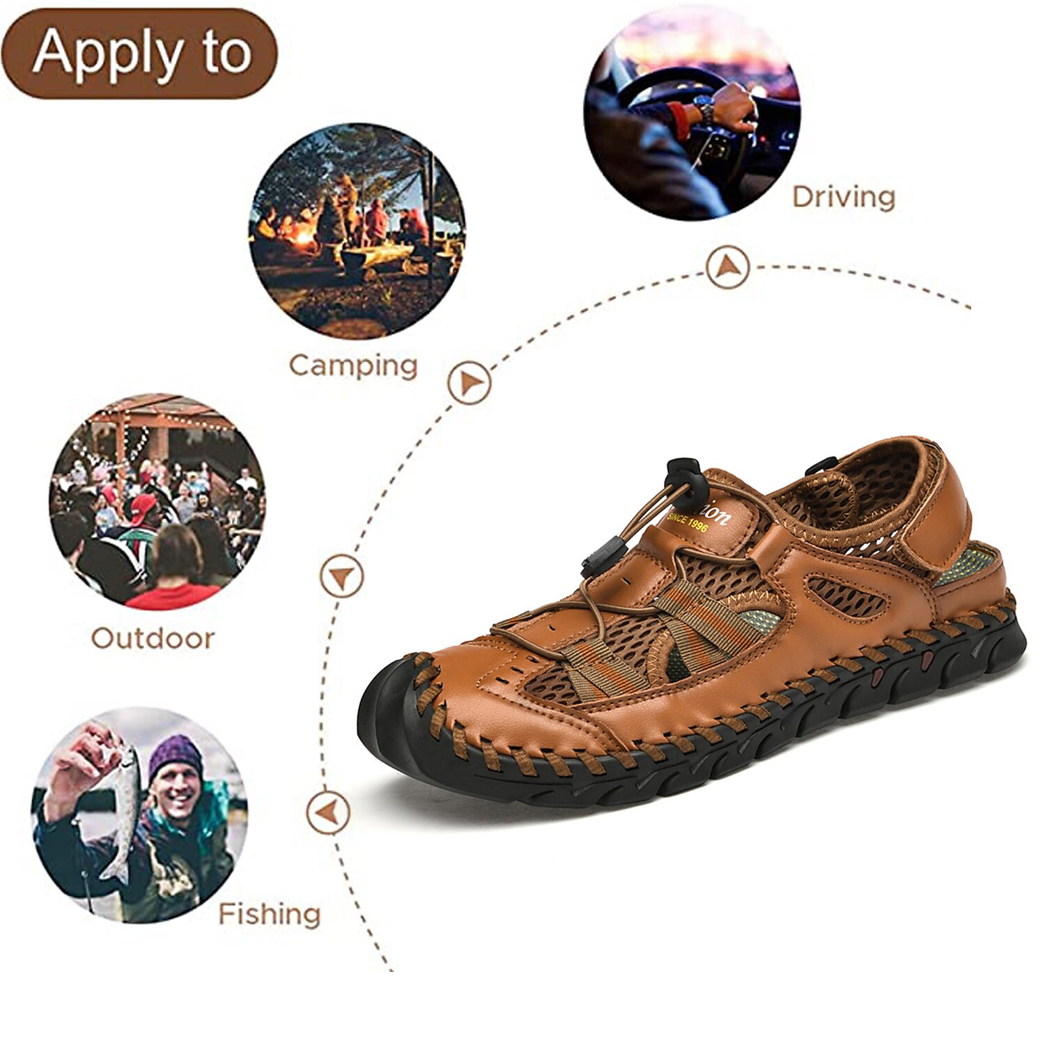 Men's Leather Sandals Handmade Shoes Closed Toe Sandals Casual Beach Outdoor  Mesh Breathable Elastic Band Shoes Red-brown Black Green Summer