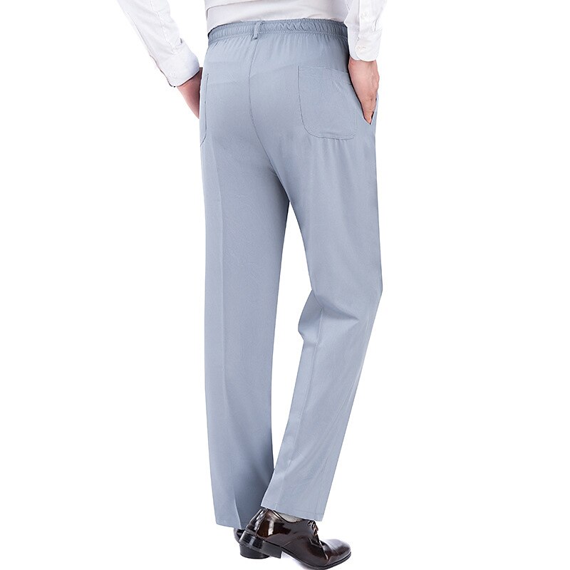 Men's Trousers Casual Pants Pocket Elastic Waist Solid Color Comfort Breathable Full Length Daily Stylish Classic Style Black Navy Blue Micro-elastic