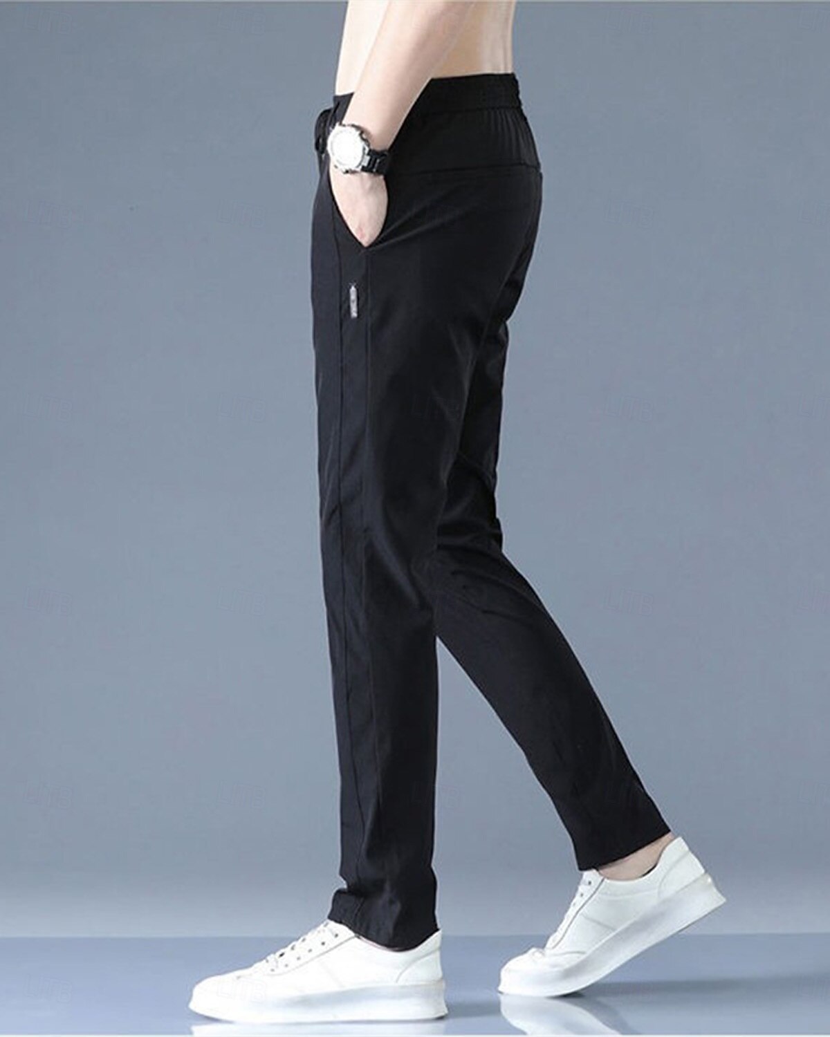 Men's Trousers Casual Pants Drawstring Elastic Waist Solid Color Breathable Quick Dry Formal Weekend Classic Casual / Sporty Slim Black 1 dark grey 1