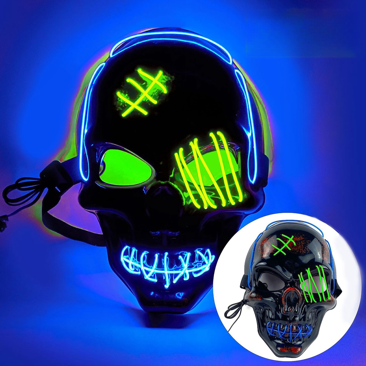 Halloween Glowing Mask LED Light Up Skeleton Pirate Mask Halloween Mask for Festival Cosplay Halloween Prop Carnival Gifts