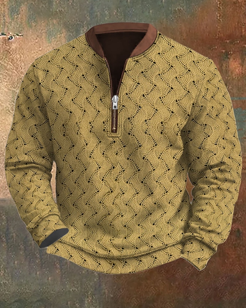 Men's Sweatshirt Quarter Zip Sweatshirt Blue Black White Brown Khaki Half Zip Geometric Zipper Daily Sports & Outdoor Holiday Polyester Streetwear Basic Casual Spring Fall Clothing Apparel Hoodies