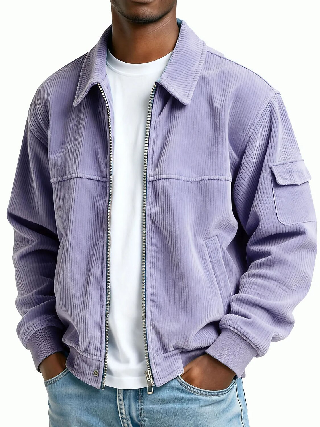 Men's Corduroy Jacket Casual Daily Pocket Fall Winter Solid Color Vintage Daily Shirt Collar Regular Black Light Green Navy Blue Dark Green Purple Jacket