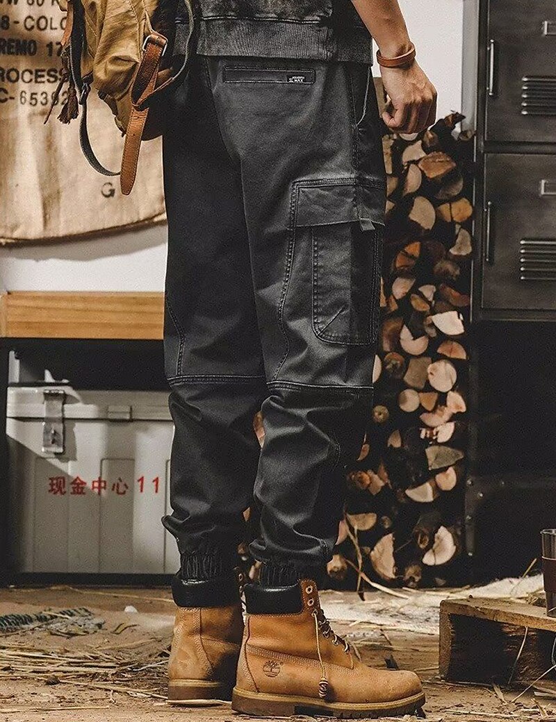 Men's Cargo Pants Cargo Trousers Techwear Pocket Drawstring Elastic Waist Plain Comfort Breathable Outdoor Daily Going out Cotton Blend Fashion Casual Black Khaki