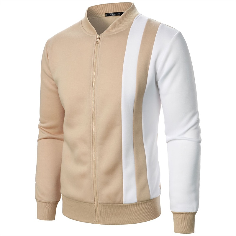 Men's Lightweight Jacket Casual Jacket Varsity Jacket Vacation Daily Patchwork Spring Fall Color Block Classic Casual Stand Collar Regular Black White Wine Navy Blue Khaki Jacket