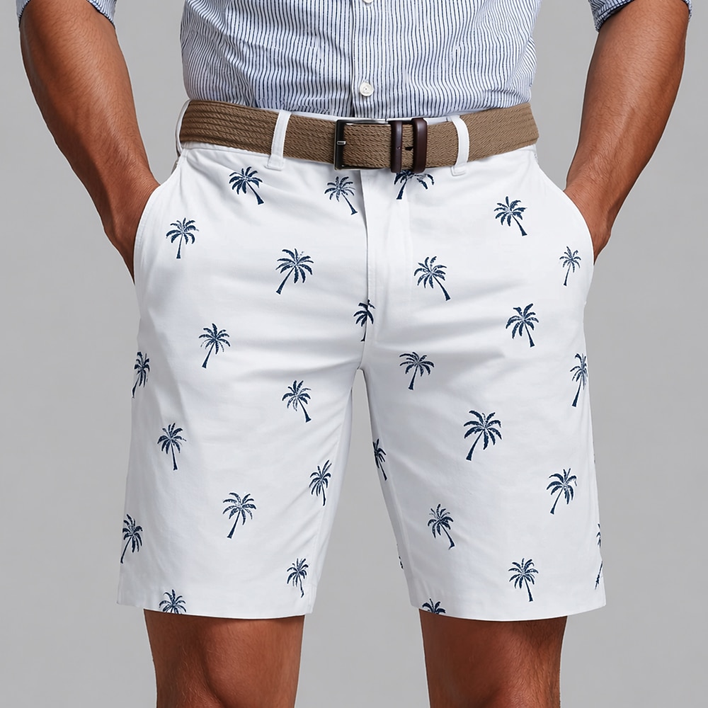 Men's Coconut Tree Tropical Plants Bermuda Work shorts Casual Shorts Golf Shorts Mid Waist Hawaiian Work Beach Sports Outdoor Flat Front Shorts with 4 Pockets Designer Clothing Apparel