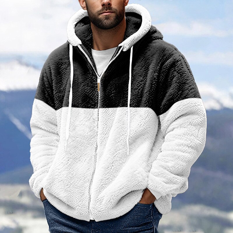 Men's Full Zip Sherpa Linend Color Block Patchwork Sports & Outdoor Daily Holiday Streetwear Designer Casual Fall & Winter Clothing Apparel Hoodies Sweatshirts