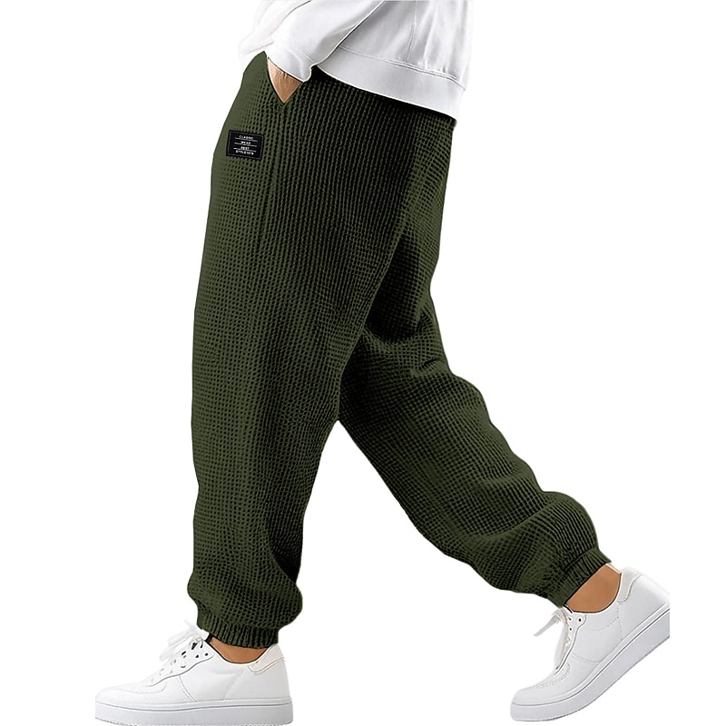 Men's Waffle Sweatpants Joggers Trousers Casual Pants Drawstring Elastic Cuff Solid Color Comfort Full Length Outdoor Daily Streetwear Fashion Chic & Modern Black White Stretchy