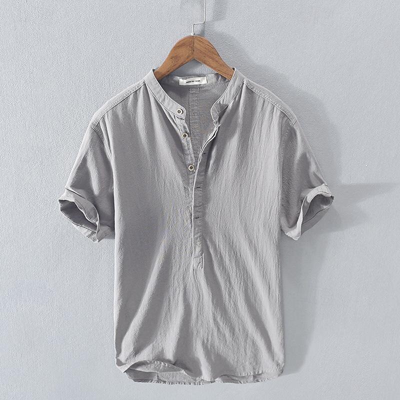 Men's Linen Shirt Shirt Summer Shirt Beach Shirt White Royal Blue Light Blue Short Sleeve Plain Stand Collar Summer Street Hawaiian Clothing Apparel