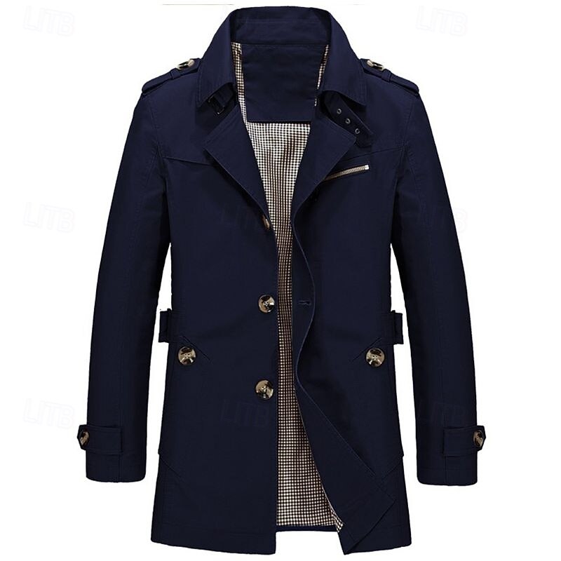 Men's Transition Jacket Trench Coat Going out All Seasons Windbreaker Outerwear Clothing Apparel Solid Colored Button-Down Turndown Single Breasted