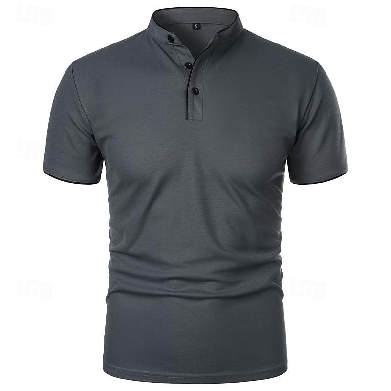 Men's Golf Shirt Golf Polo Work Casual Stand Collar Short Sleeve Basic Modern Color Block Patchwork Button Spring & Summer Regular Fit Wine Black White Pink Navy Blue Green Golf Shirt