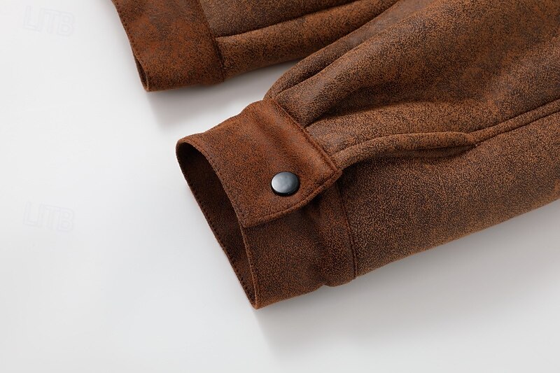 Men's Faux Leather Jacket Winter Jacket Fleece Jacket Sherpa Jacket Daily Vacation Thermal Warm Pocket Fleece Fall & Winter Plain Fashion Streetwear Lapel Regular Black Brown Green Jacket