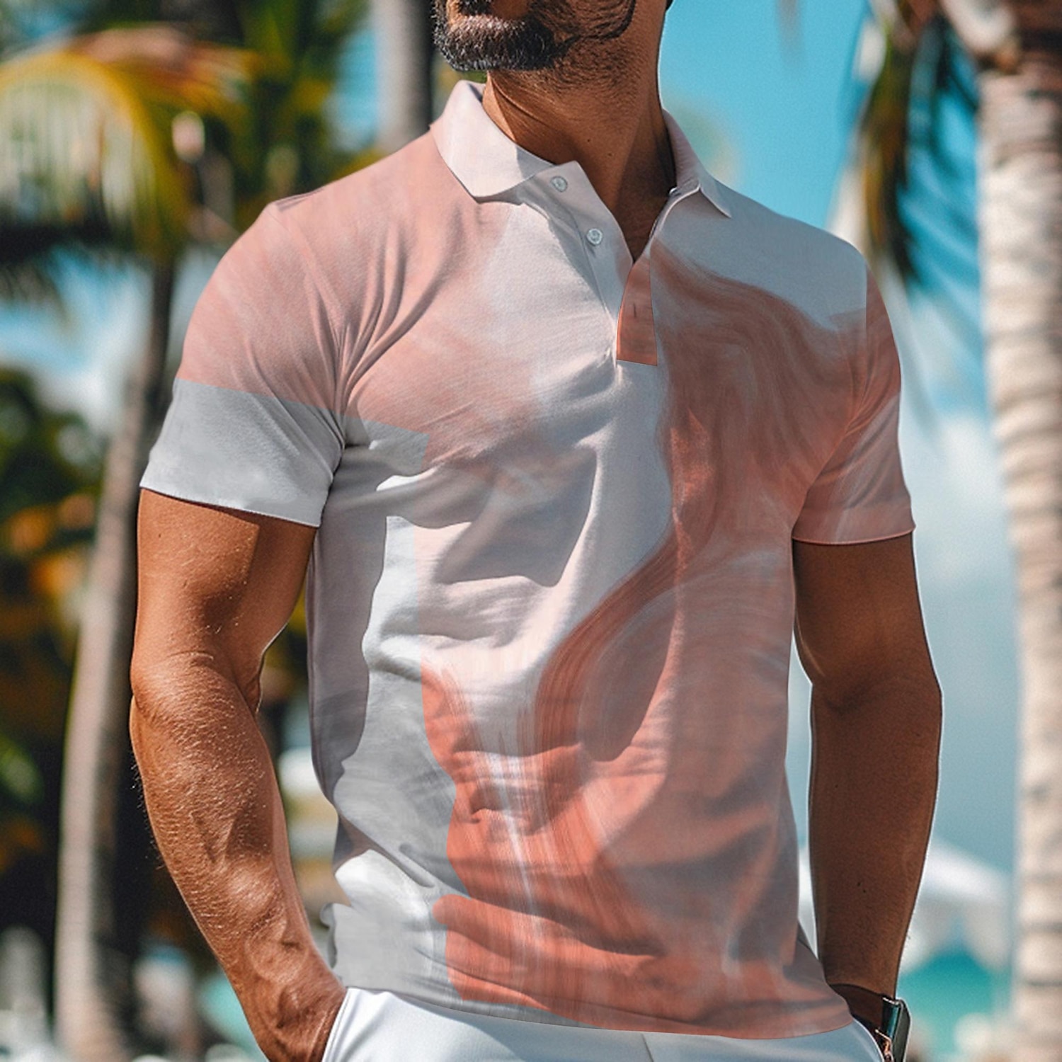 Geometry Men's Sportswear 3D Print Golf Polo Outdoor Daily Wear Streetwear Polyester Short Sleeve Turndown Polo Shirts Baby blue Pink Spring & Summer S M L Micro-elastic Lapel Polo