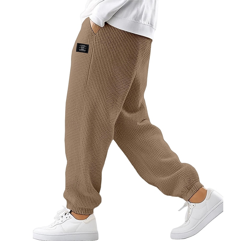 Men's Waffle Sweatpants Joggers Trousers Casual Pants Drawstring Elastic Cuff Solid Color Comfort Full Length Outdoor Daily Streetwear Fashion Chic & Modern Black White Stretchy