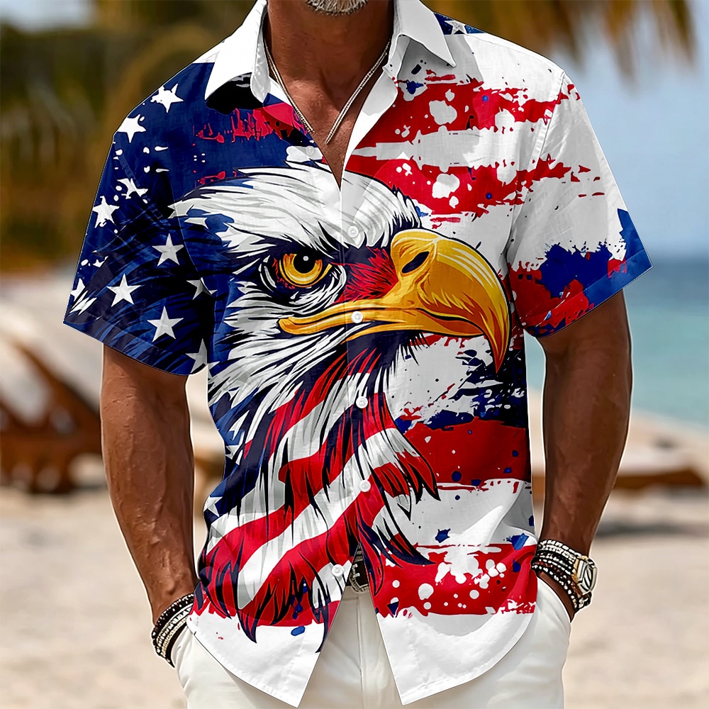 4th of July 2026 250th Men's American US Flag Shirt Summer Shirt Short Sleeve Patriotic Daily Streetwear Summer Spring Turndown 3D Print Button Up Shirts Blue Blue 2# Blue 1# White Red