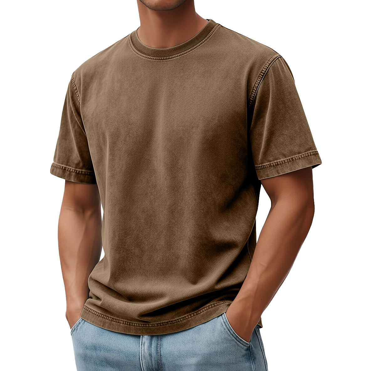 Men's T Shirt 100% Cotton Acid Wash Shirt Tee Top Short Sleeve Crew Neck Summer Spring Fall Plain Retro Vintage Casual Vintage Style Distressed Casual Blue Black Pink Top Tee for Men