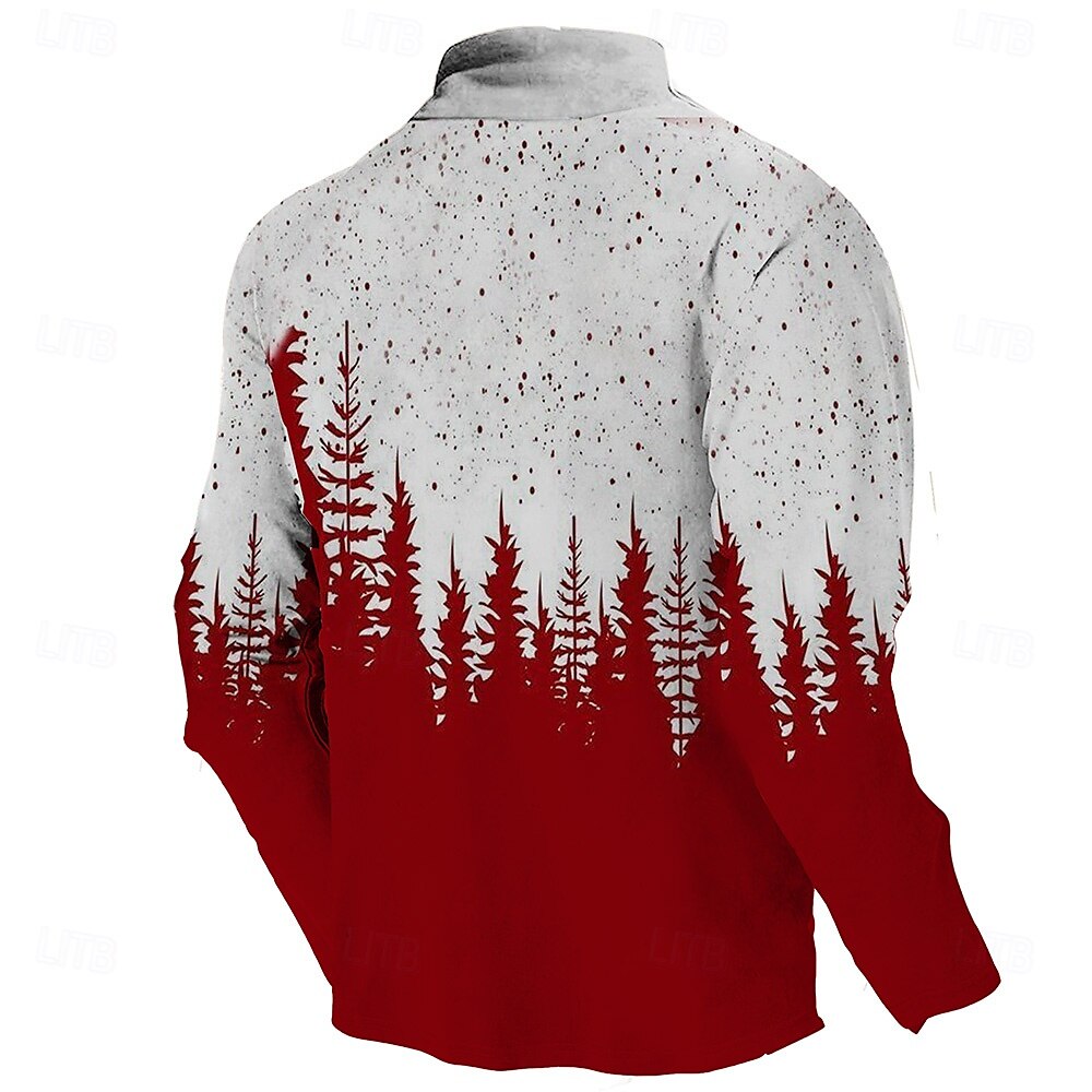 Christmas Men's Christmas tree 3D Sweatshirts Tree Trees Vacation 3D Printing Party Holiday New Year Red Blue Half Zip Zipper Half Zip Front Zip Winter Spring &  Fall Designer shirt