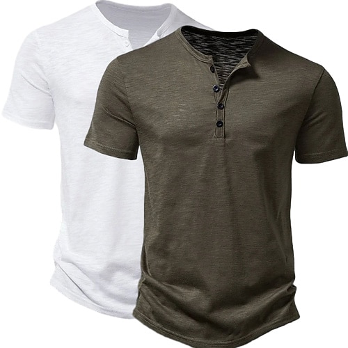 2 Pack Men's T Shirt Henley Shirt Tee Top Short Sleeve Plain Solid Designer Basic Modern Contemporary Buttons Plain Henley Vacation Street Casual Summer Henley T-Shirt