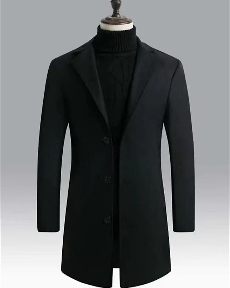 Men's Overcoat Trench Coat Long Trench Coat Vacation Daily Fall Winter Windproof Warm Outerwear Clothing Apparel Fashion Classic Plain Pocket Lapel Single Breasted One-button