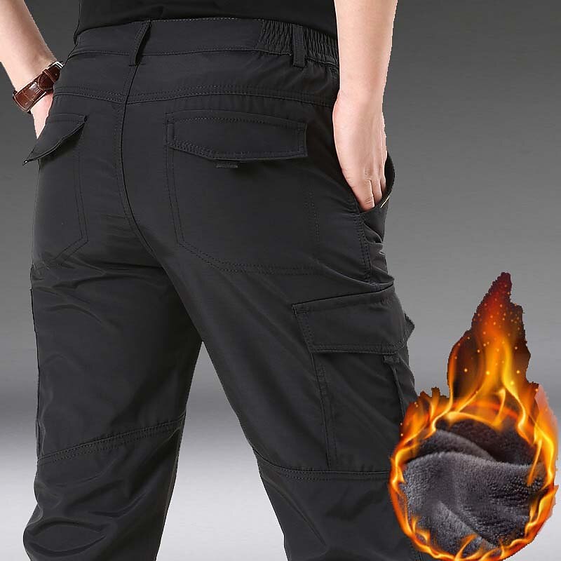 Men's Hiking Pants Trousers Fleece Lined Pants Softshell Pants Military Winter Outdoor Thermal Warm Windproof Multi Pockets Sweat wicking Pants / Trousers Bottoms Elastic Waist Zipper Pocket Black