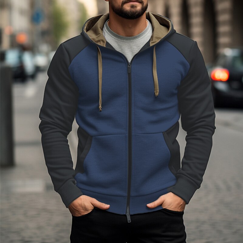 Men's Hoodie Zip Up Hoodies White Army Green Navy Blue Brown Hooded Color Block Sports & Outdoor Daily Holiday Streetwear Cool Casual Spring &  Fall Clothing Apparel Hoodies Sweatshirts  Long Sleeve