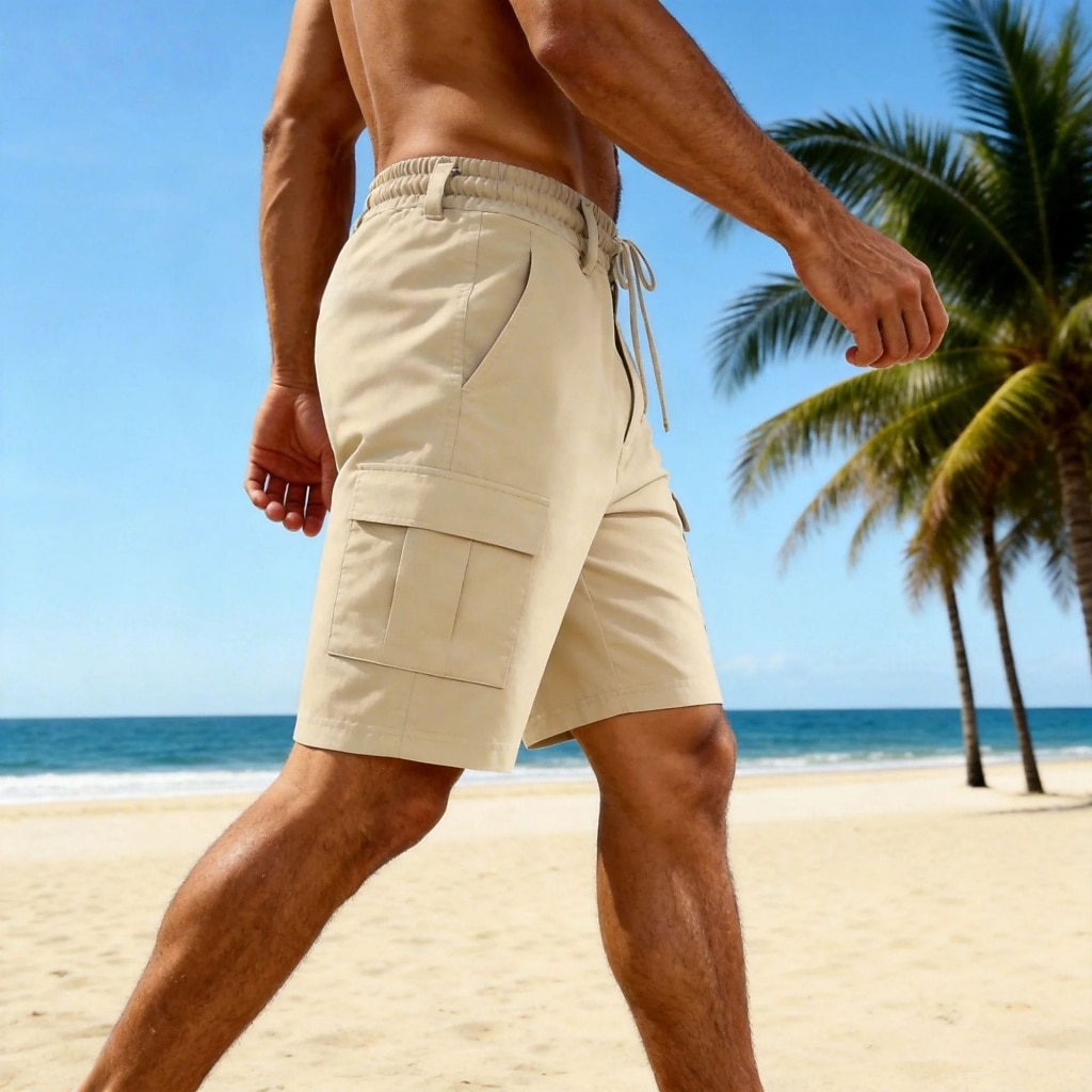 Men's Shorts Linen Shorts Summer Shorts Beach Shorts Drawstring Pocket Elastic Waist Plain Comfort Breathable Knee Length Daily Outdoor Beach Vacation Fashion Black White Inelastic