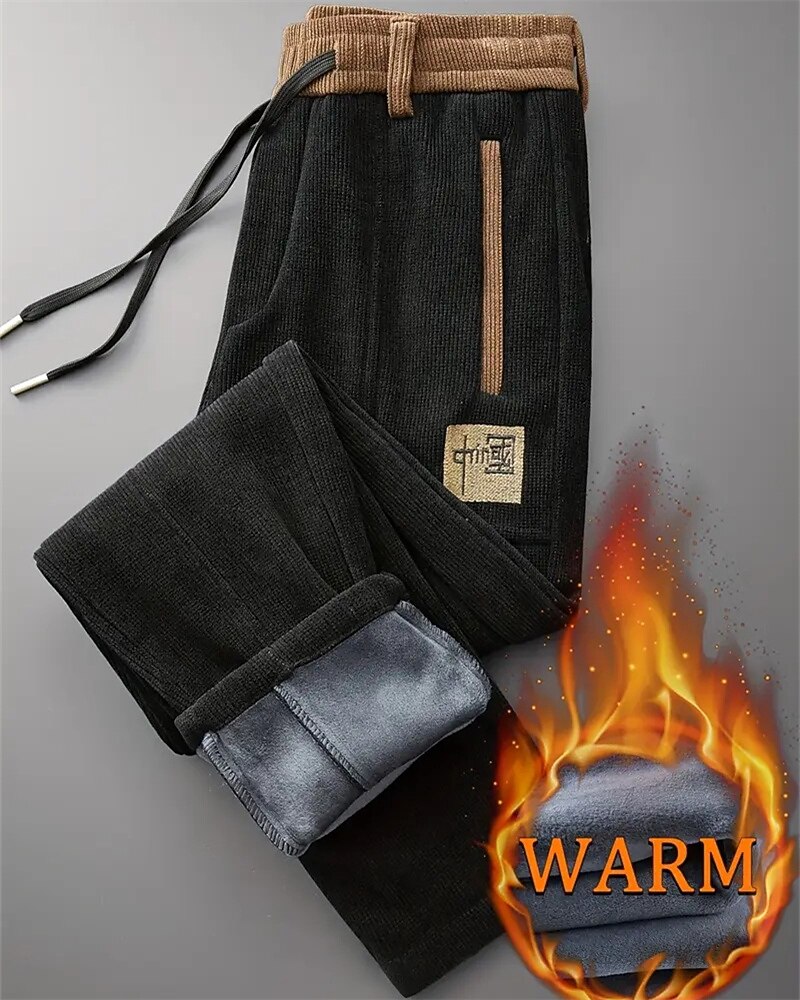 Men's Sweatpants Fleece Pants Corduroy Pants Winter Pants Trousers Drawstring Pocket Elastic Waist Plain Comfort Sports Outdoor Daily Fashion Casual Black Gray Micro-elastic