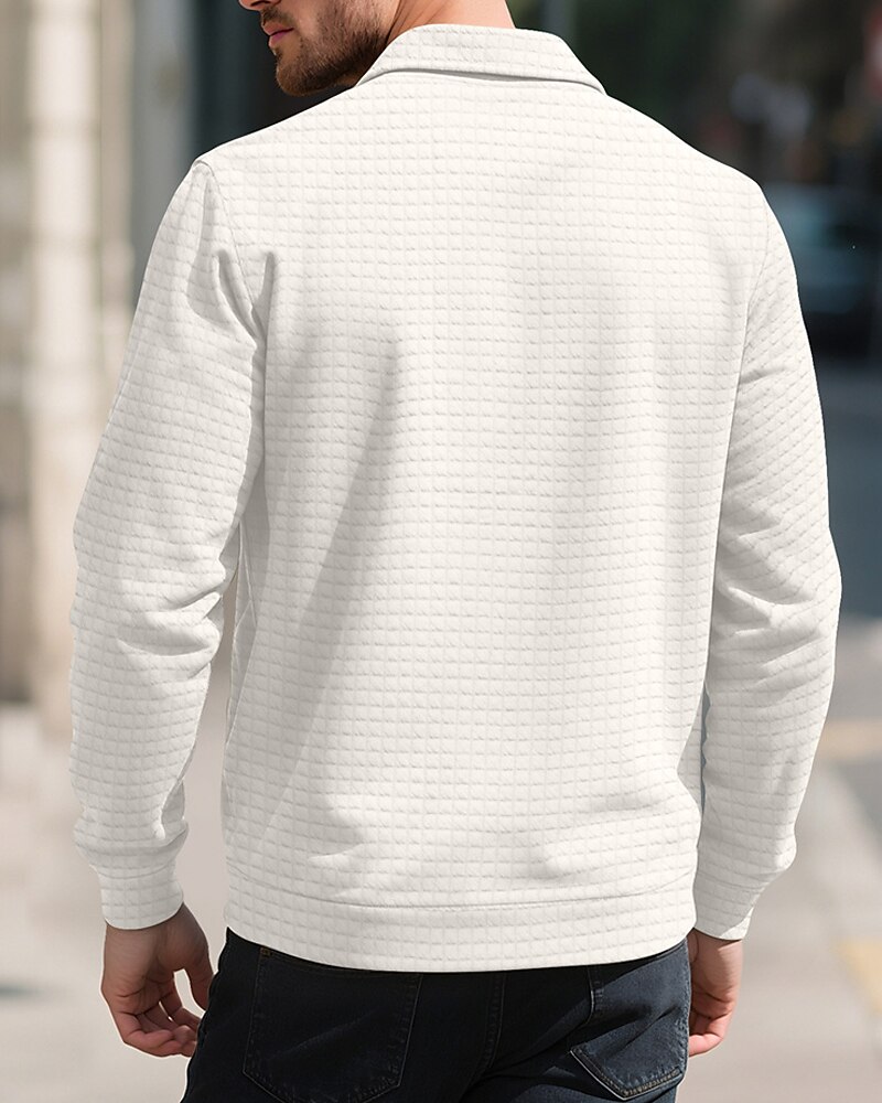 Men's Waffle Jacket Shirt Jacket Casual Jacket Vacation Daily Breathable Jacquard Pocket Spring Fall Plain Fashion Classic Lapel Regular Black White Khaki Army Green Dark Gray Jacket