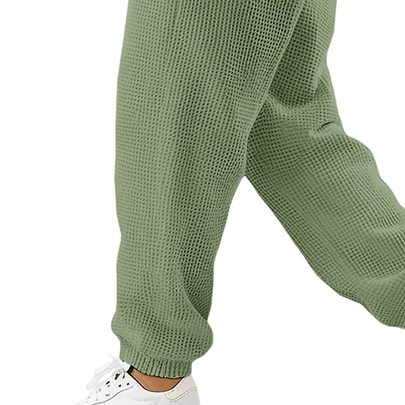 Men's Waffle Sweatpants Joggers Trousers Casual Pants Drawstring Elastic Cuff Solid Color Comfort Full Length Outdoor Daily Streetwear Fashion Chic & Modern Black White Stretchy