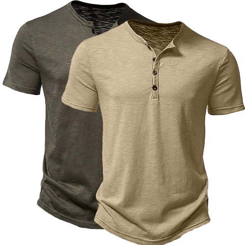 2 Pack Men's T Shirt Henley Shirt Tee Top Short Sleeve Plain Solid Designer Basic Modern Contemporary Buttons Plain Henley Vacation Street Casual Summer Henley T-Shirt