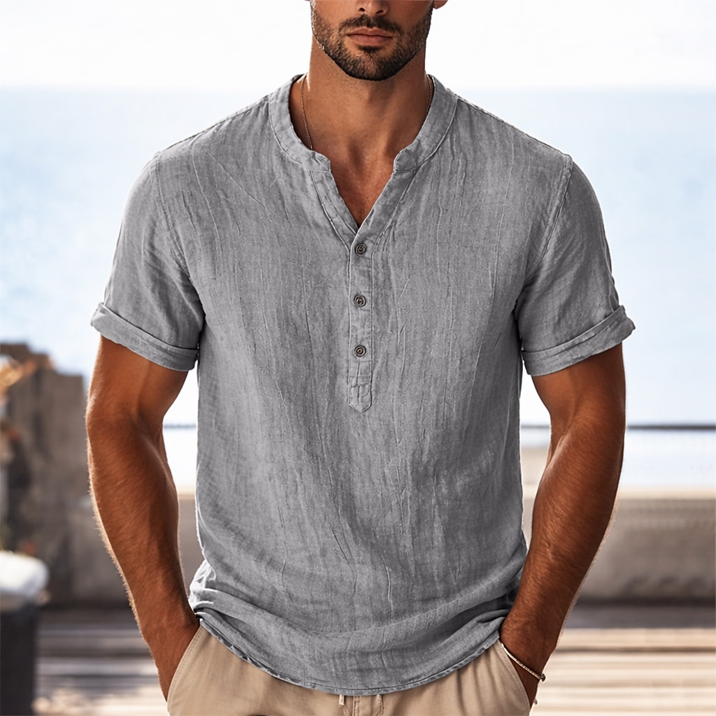 Men's T Shirt Knit Tee Tee Top Short Sleeve Henley Summer Solid Color Fashion Lightweight Basic Plain Casual Vacation Street Black White Gray Top Tee for Men