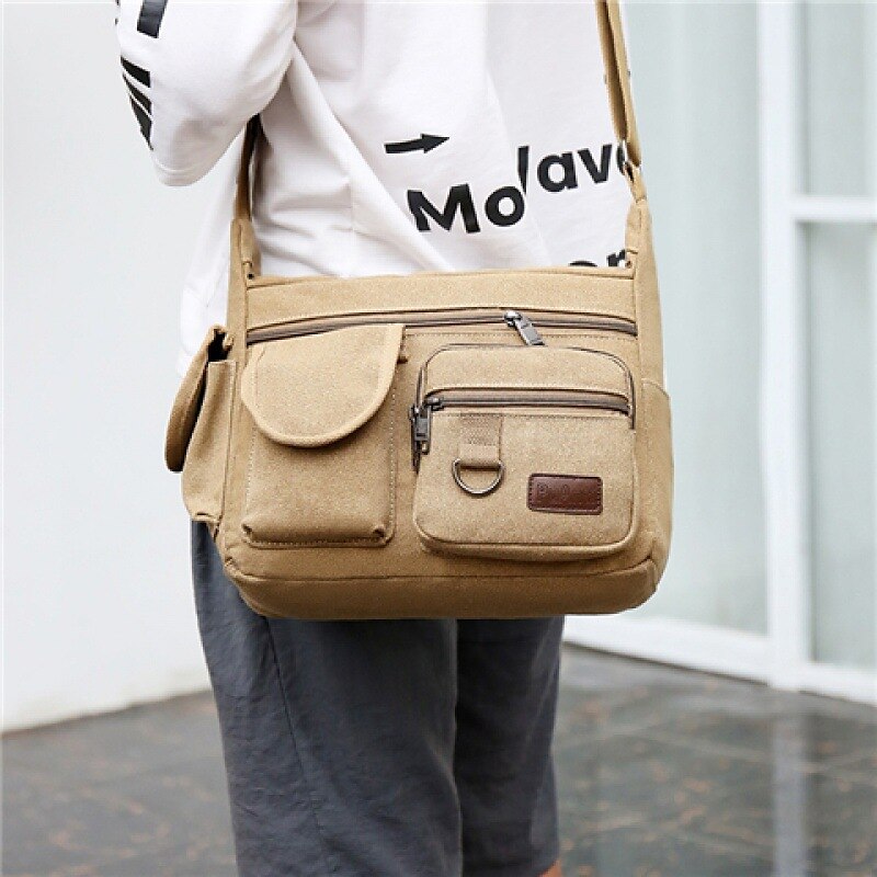 Men's Shoulder Messenger Bag Crossbody Bag Canvas Outdoor Daily Black Brown Green