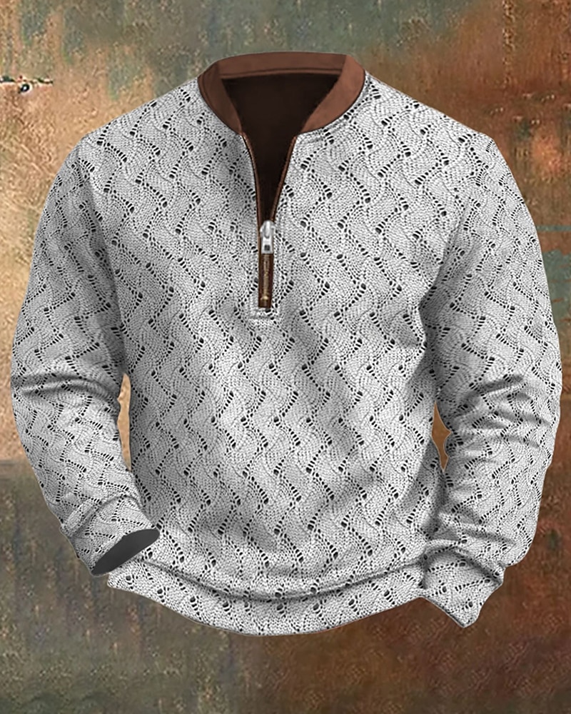 Men's Sweatshirt Quarter Zip Sweatshirt Blue Black White Brown Khaki Half Zip Geometric Zipper Daily Sports & Outdoor Holiday Polyester Streetwear Basic Casual Spring Fall Clothing Apparel Hoodies