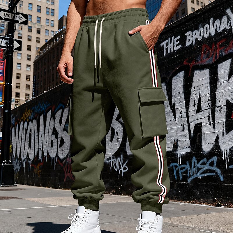 Men's Sweatpants Fleece Pants Joggers Trousers Winter Pants Drawstring Pocket Elastic Waist Plain Comfort Warm Sports Outdoor Daily Fashion Casual ArmyGreen Black Micro-elastic