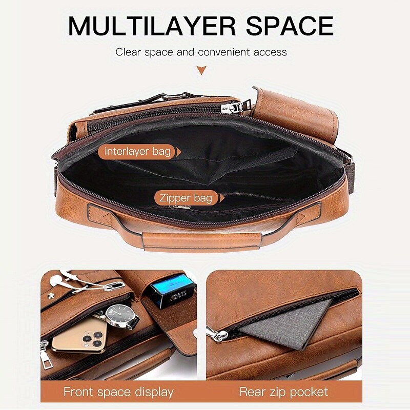 Men Shoulder Bag Business Crossbody Messenger Bag for 10.4 iPad PU Leather Business Handbags Men Messenger Bags Fashion Man Crossbody Bag