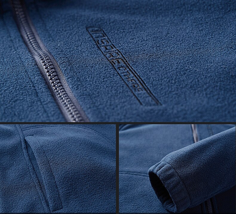 Men's Hiking Fleece Jacket Windbreaker Polar Fleece Winter Outdoor Solid Color Thermal Warm Windproof Lightweight Stand Collar Outerwear Trench Coat Top Single Slider Hunting Fishing Climbing Blue