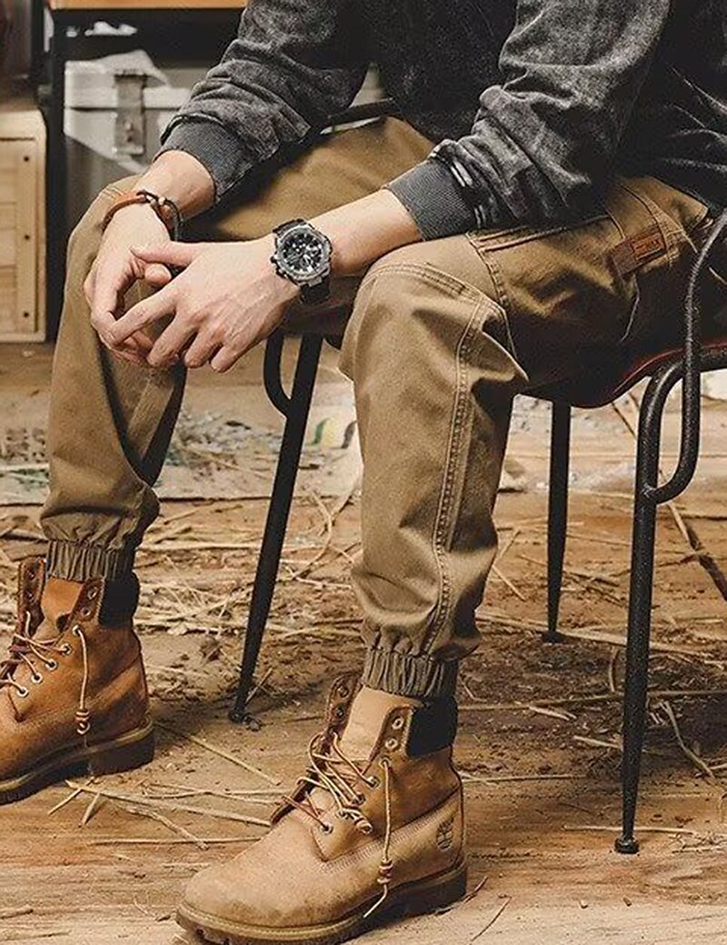Men's Cargo Pants Cargo Trousers Techwear Pocket Drawstring Elastic Waist Plain Comfort Breathable Outdoor Daily Going out Cotton Blend Fashion Casual Black Khaki