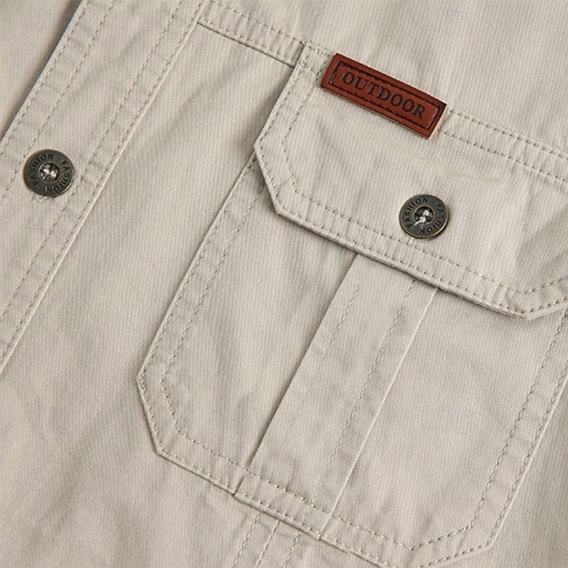 Men's Workwear Shirts Work Shirt Cargo Shirt Navy Blue khaki Light Grey Army Green Long Sleeve Plain Turndown Vacation Street Front Pocket Clothing Apparel Cotton Fashion Casual Comfortable