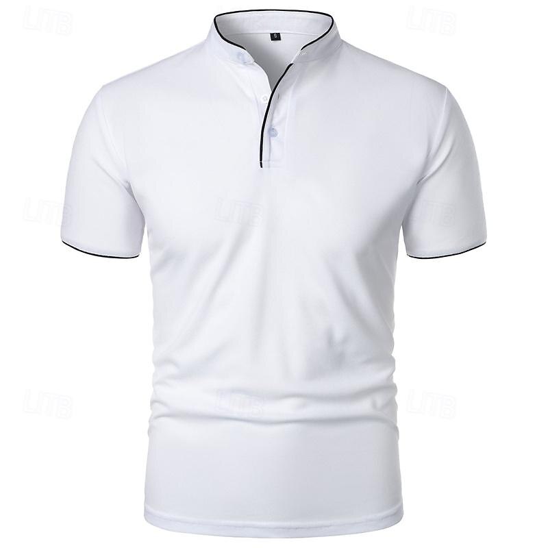 Men's Golf Shirt Golf Polo Work Casual Stand Collar Short Sleeve Basic Modern Color Block Patchwork Button Spring & Summer Regular Fit Wine Black White Pink Navy Blue Green Golf Shirt
