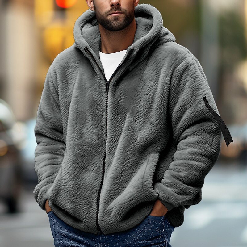 Men's Outerwear Fleece Plain Sports & Outdoor Daily Holiday Streetwear Cool Casual Fall & Winter Clothing Apparel Hoodies Sweatshirts