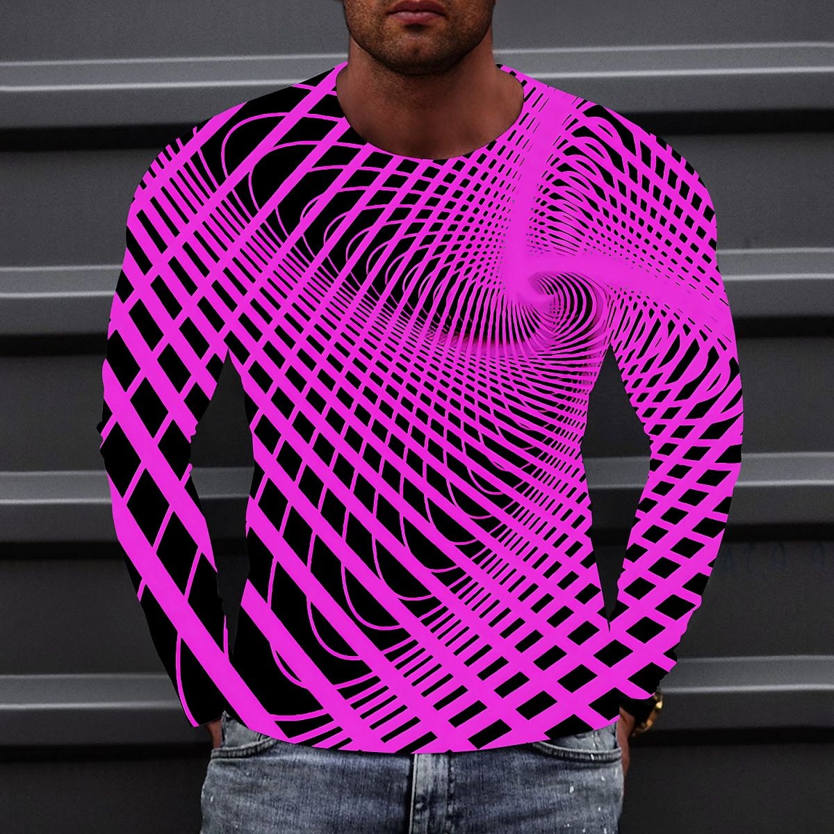 Men's Optical Illusion Graphic Prints T Shirt Long Sleeve T shirt 3D Print Crew Neck Shirt Sports Designer Basic Daily Outdoor Street Blue A B Spring &  Fall Clothing Apparel S M L XL XXL 3XL 4XL