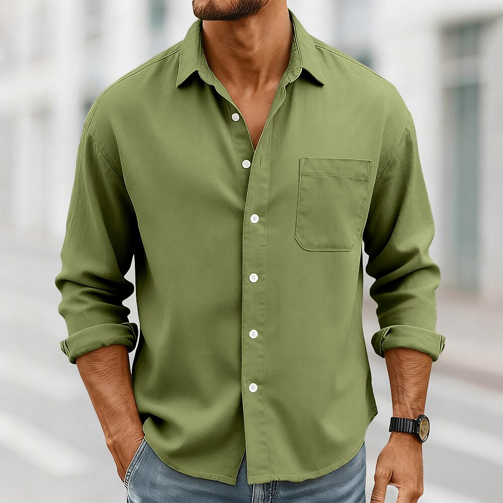 Men's Shirt Casual Shirt Button Up Shirt Black White Pink Red Navy Blue Long Sleeve Plain Lapel Casual Daily Front Pocket Clothing Apparel Elegant Fashion Casual