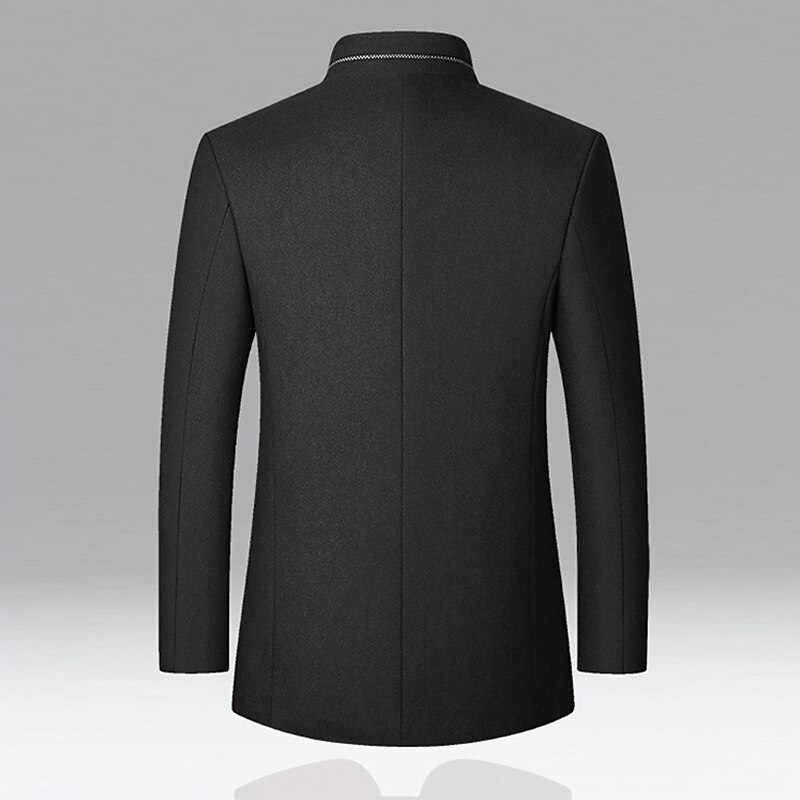 Men's Peacoat Trench Coat Vacation Daily Fall Winter Windproof Outerwear Clothing Apparel Fashion Classic Plain Pocket Stand Collar Single Breasted