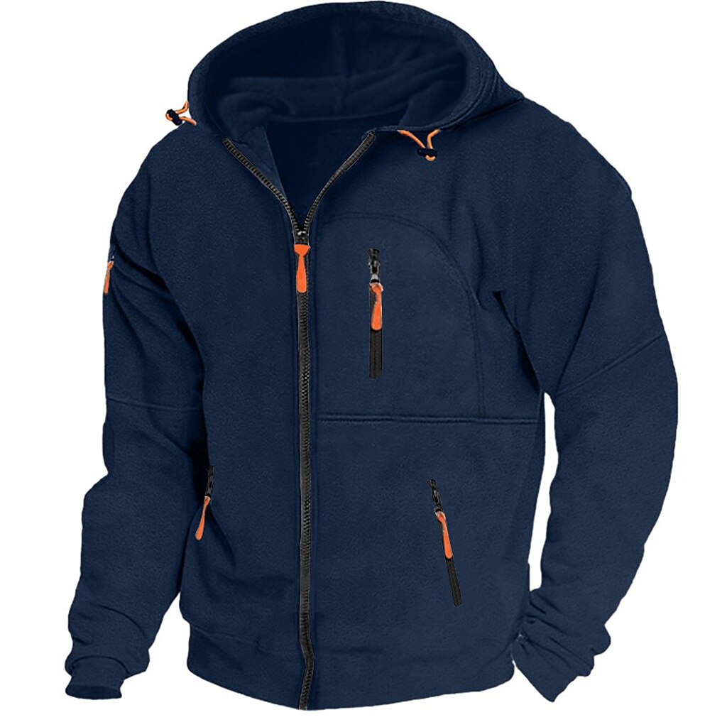 Men's Hoodie Full Zip Hoodie Fleece Hoodie Black White Wine Navy Blue Royal Blue Hooded Plain Zipper Pocket Sports & Outdoor Daily Holiday Streetwear Cool Casual Spring &  Fall Clothing