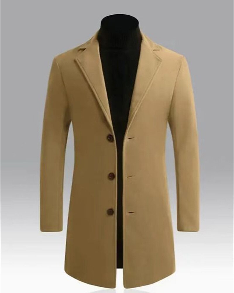 Men's Overcoat Trench Coat Long Trench Coat Vacation Daily Fall Winter Windproof Warm Outerwear Clothing Apparel Fashion Classic Plain Pocket Lapel Single Breasted One-button
