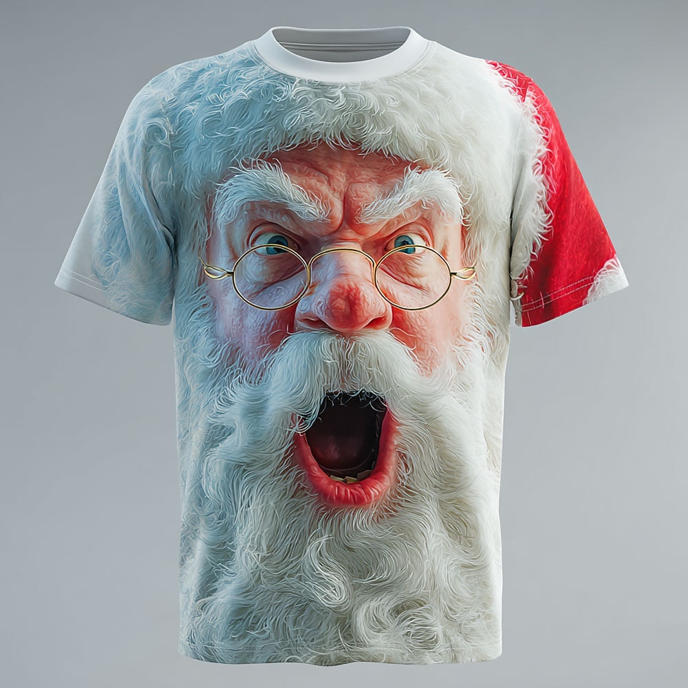 Christmas Men's Santa Claus 3D Cartoon T Shirt Short Sleeve T shirt 3D Print Crew Neck Shirt Daily Designer Artistic Vacation Party Street White 1 Red 3 Red All Seasons Clothing Apparel S M L XL XXL