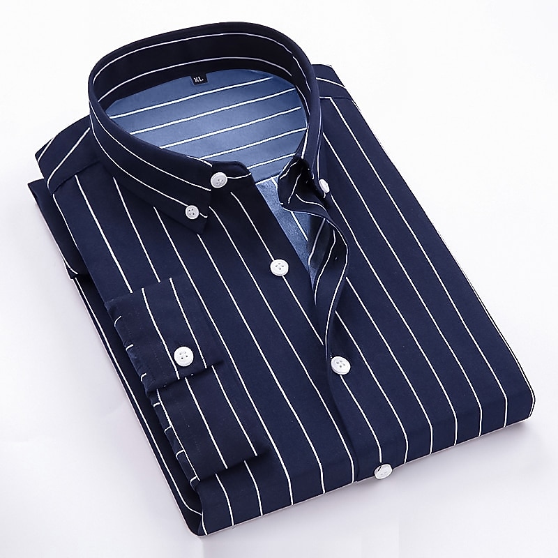 Men's Dress Shirt Striped Shirt Button Down Shirt Collared Shirt Striped Wedding Back to Office Black White Red Navy Blue Long Sleeve Clothing Apparel