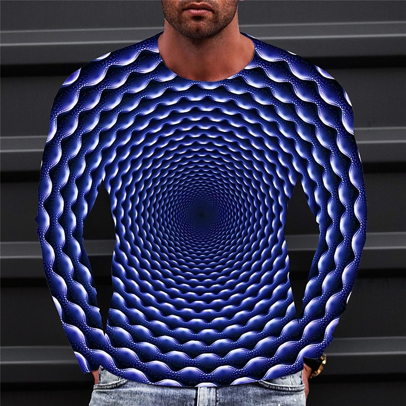 Men's Optical Illusion Graphic Prints T Shirt Long Sleeve T shirt 3D Print Crew Neck Shirt Sports Designer Basic Daily Outdoor Street Blue A B Spring &  Fall Clothing Apparel S M L XL XXL 3XL 4XL