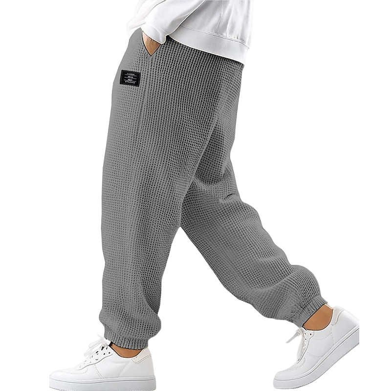 Men's Waffle Sweatpants Joggers Trousers Casual Pants Drawstring Elastic Cuff Solid Color Comfort Full Length Outdoor Daily Streetwear Fashion Chic & Modern Black White Stretchy
