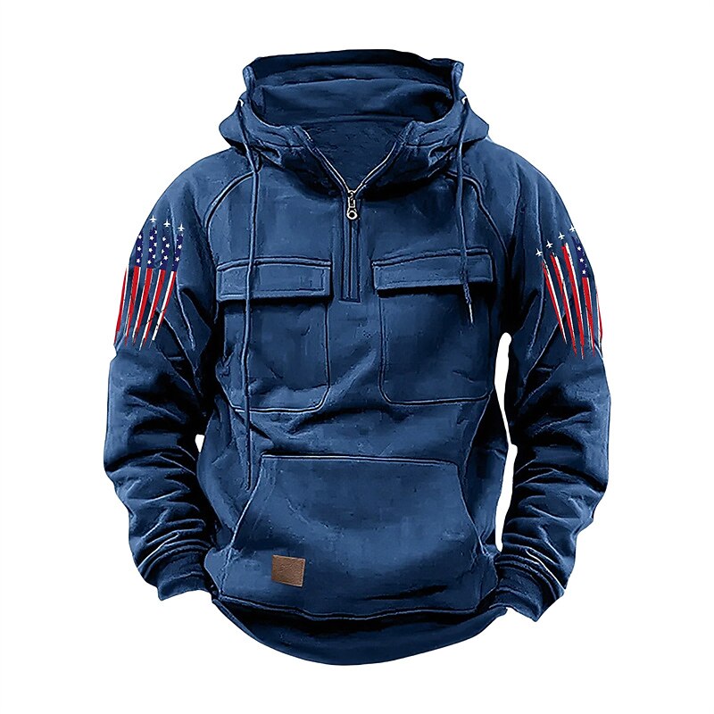 Men's Hoodie Quarter Zip Hoodie Black Pink Wine Blue Green Hooded National Flag Drawstring Pocket Sports & Outdoor Daily Holiday Streetwear Basic Casual Spring Fall Clothing Apparel Hoodies